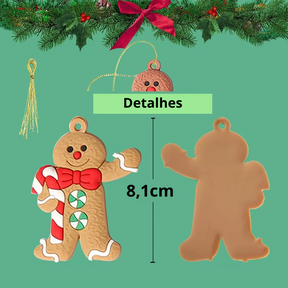 Conjunto de 12 Enfeites de Árvore de Natal em Silicone - Formato Biscoito | Canto Decor