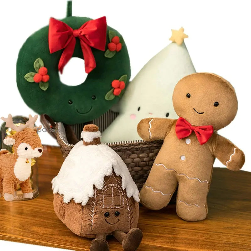 Bonecos de Veludo Decorativos de Natal - Guirlanda, Árvore e Casa Festiva