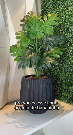 Planta Artificial Bananinha Com Vaso Origami Cores Folhas