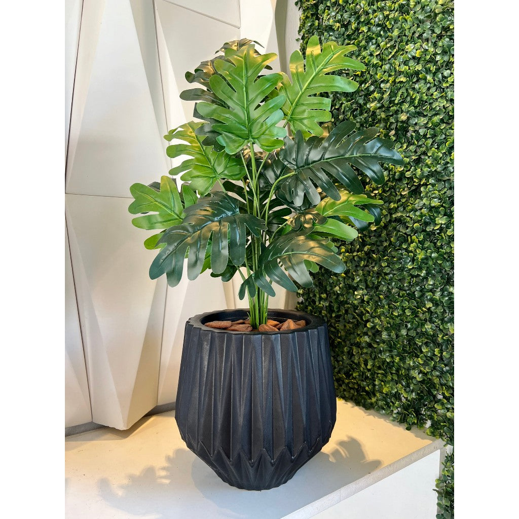 Planta Artificial Bananinha Com Vaso Origami Cores Folhas